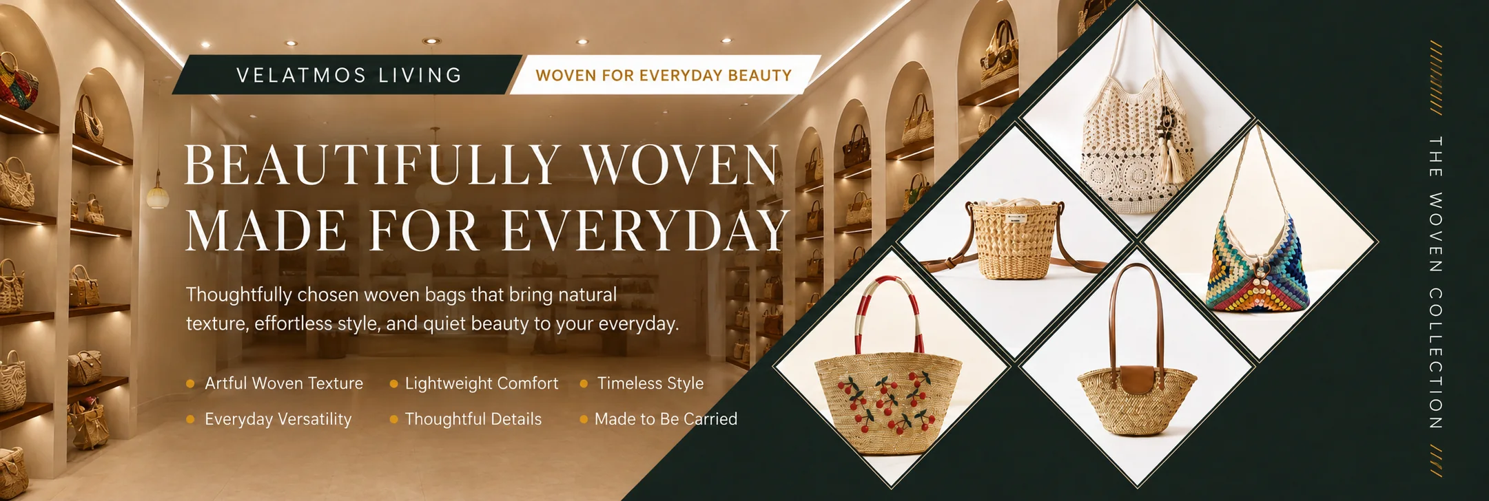 Velatmos Living Woven Collection — beautifully woven, made for everyday