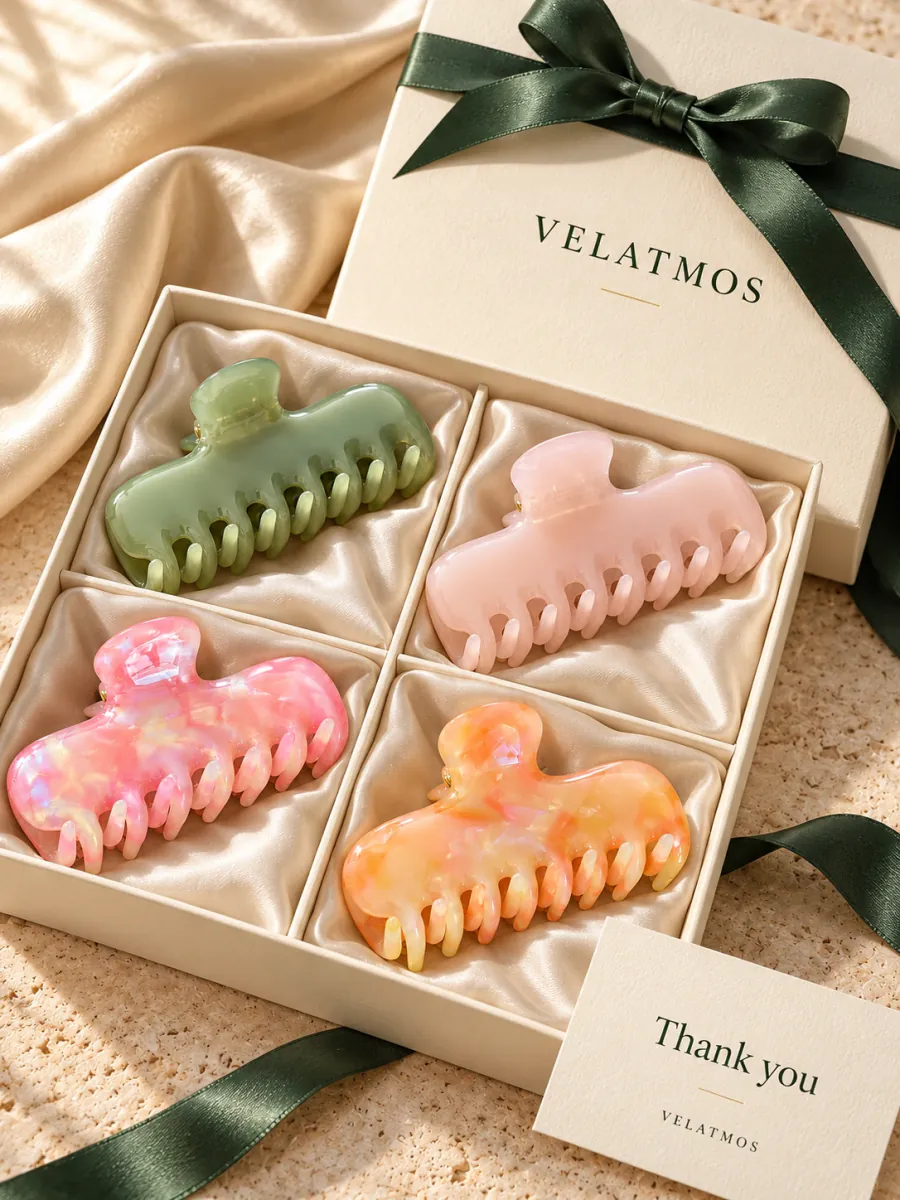 Sculpted Wave Acetate Claw Clip in a Velatmos gift box