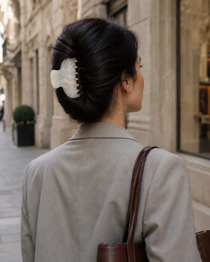 Moonlit Pearl Acetate Claw Clip on real hair 1