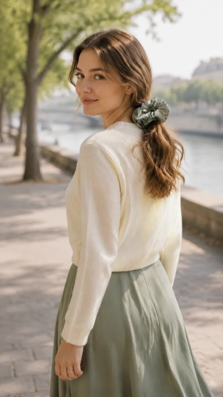 SoftLustre Pleated Mulberry Silk Scrunchie on real hair 1