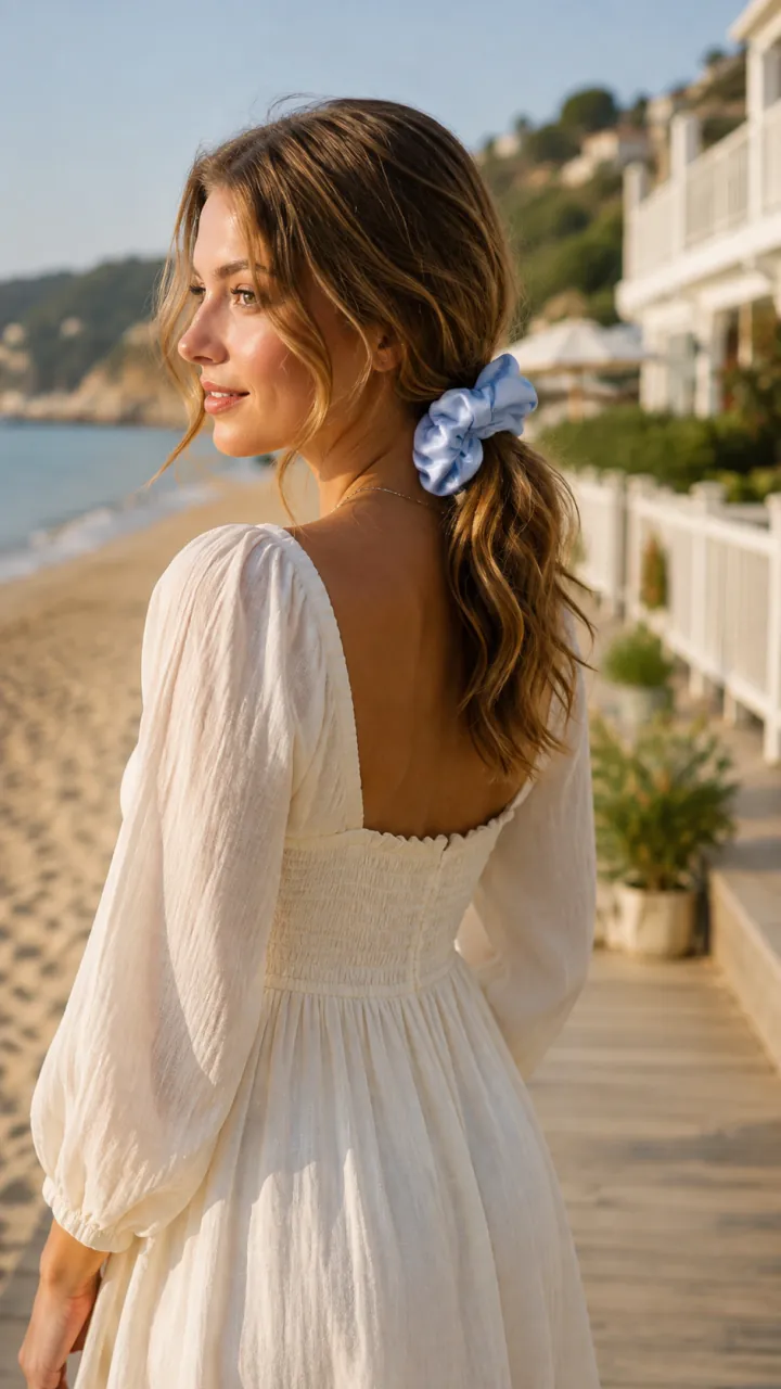 SoftLustre Pleated Mulberry Silk Scrunchie on real hair 2