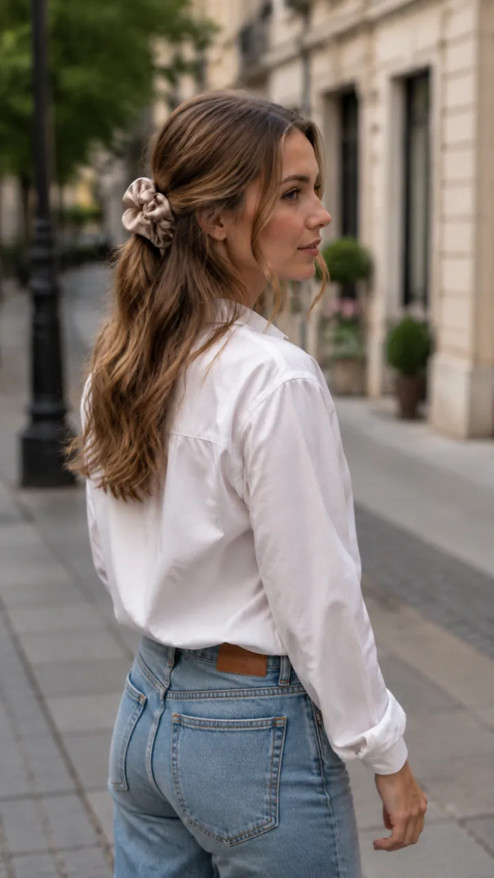 SoftLustre Pleated Mulberry Silk Scrunchie on real hair 3