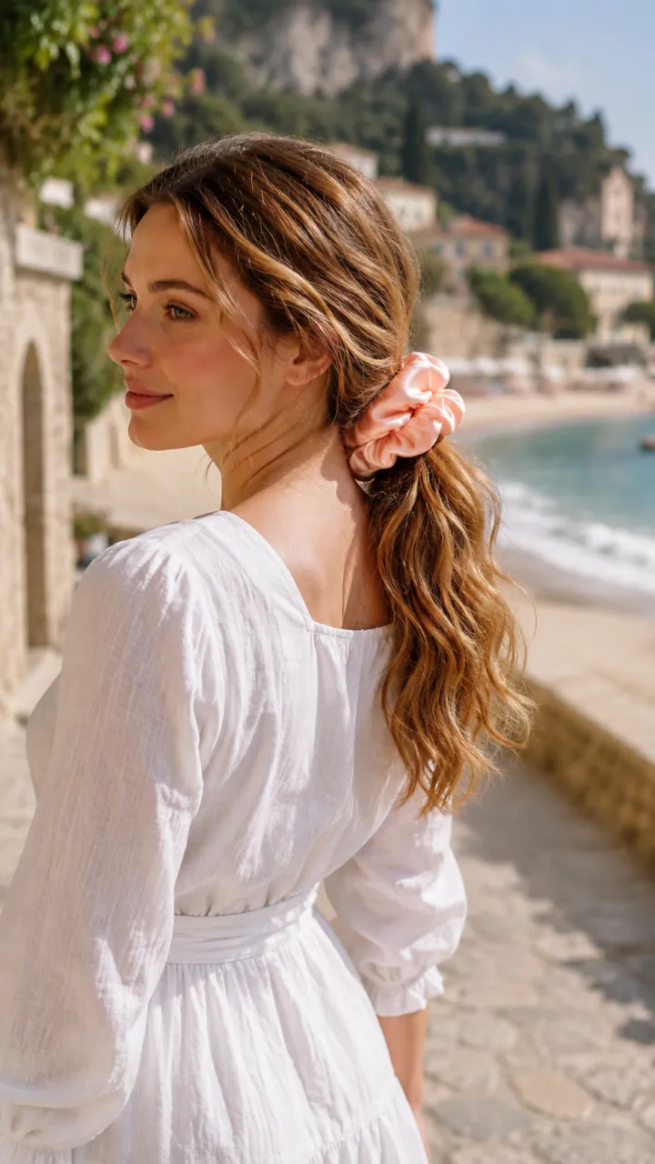 SoftLustre Pleated Mulberry Silk Scrunchie on real hair 6
