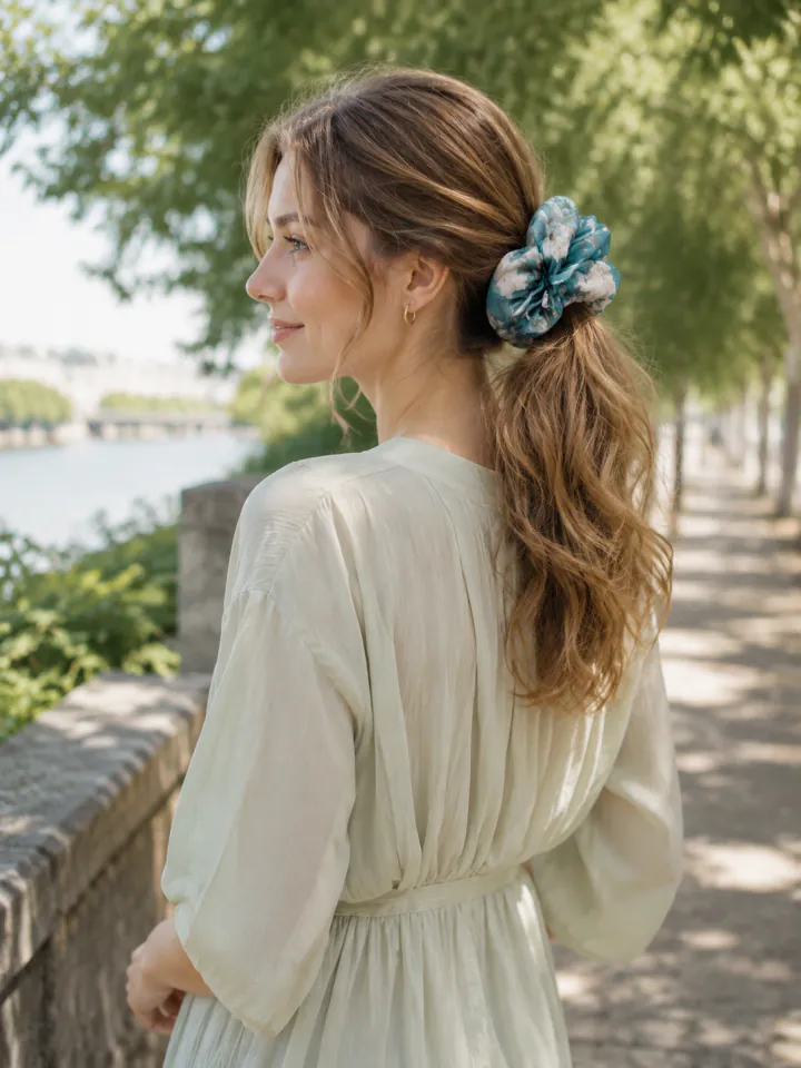 ArtBloom Dual-Layer Silk Organza Scrunchie on real hair 2