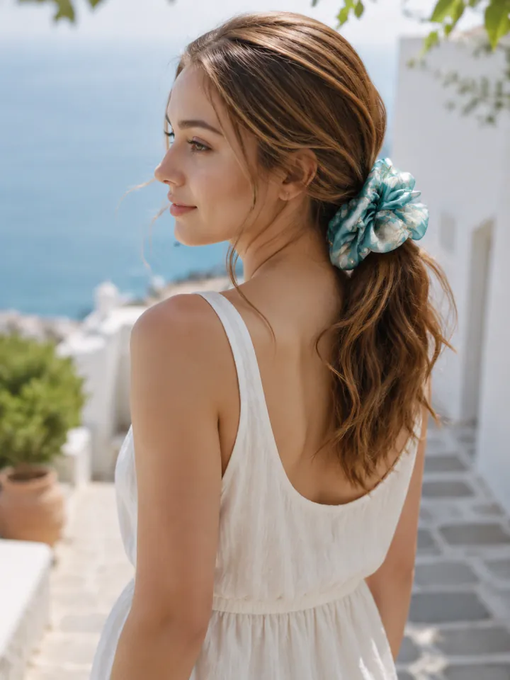 ArtBloom Dual-Layer Silk Organza Scrunchie on real hair 3