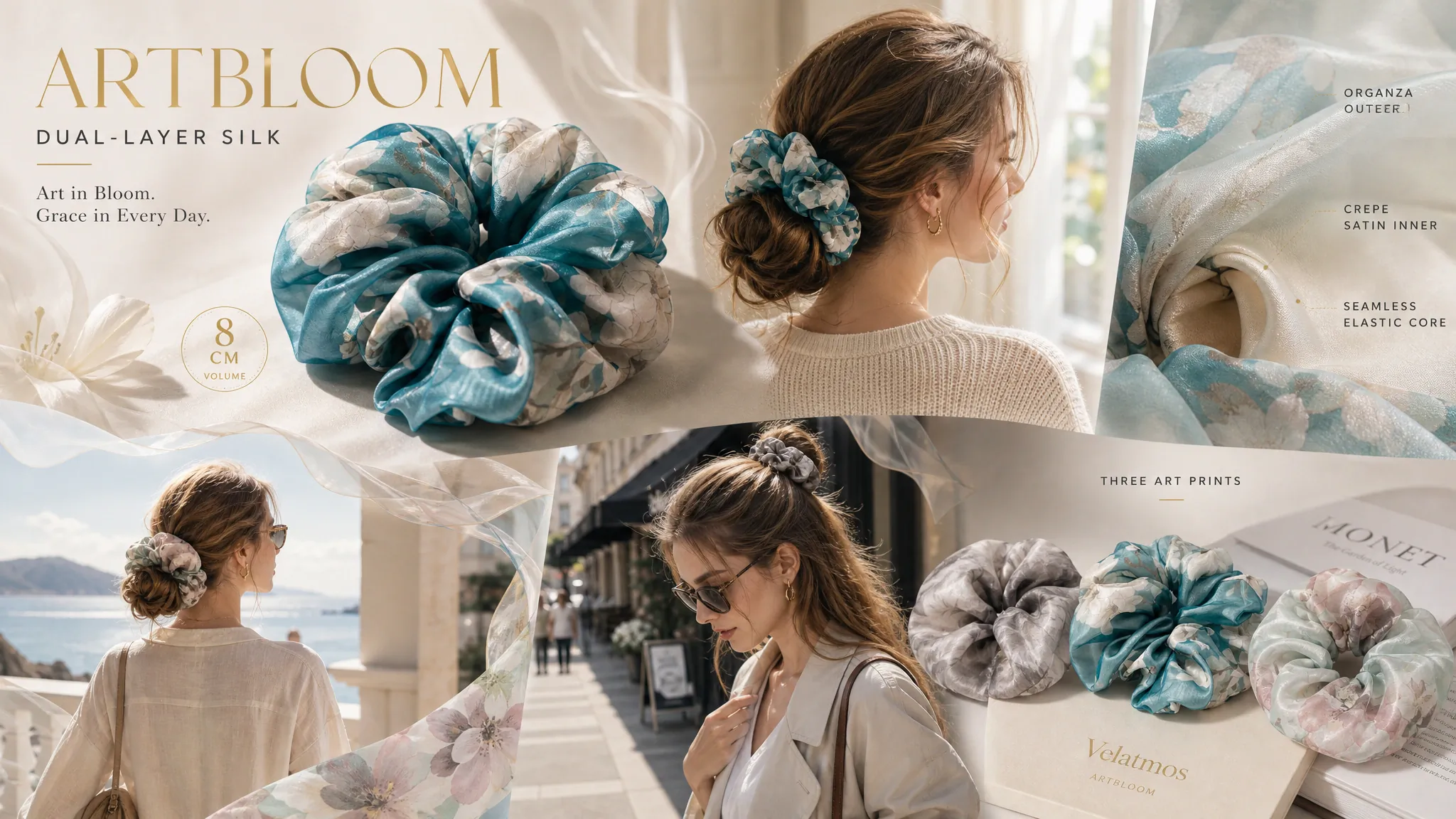 ArtBloom Dual-Layer Silk Organza Scrunchie — soft silk editorial scene