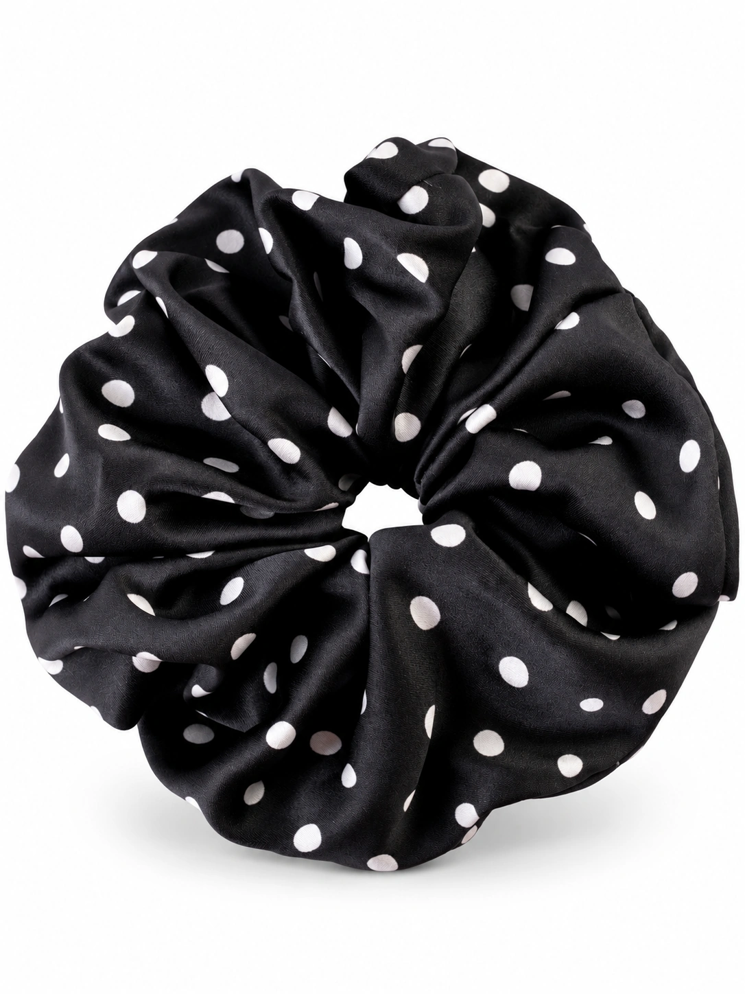 Velatmos SoftDot Retro Polka Silk Scrunchie — hero still life
