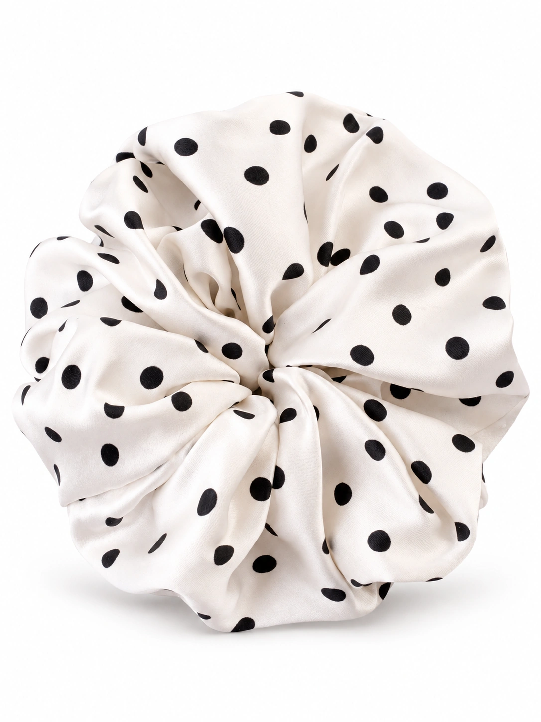 White Black-Dot SoftDot silk scrunchie