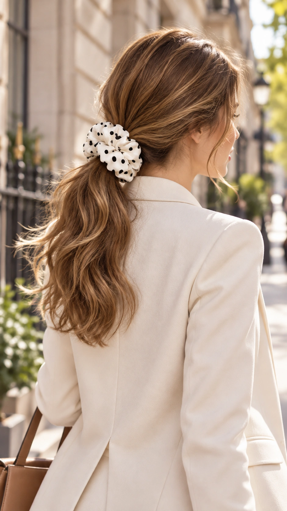 SoftDot Retro Polka Silk Scrunchie wear