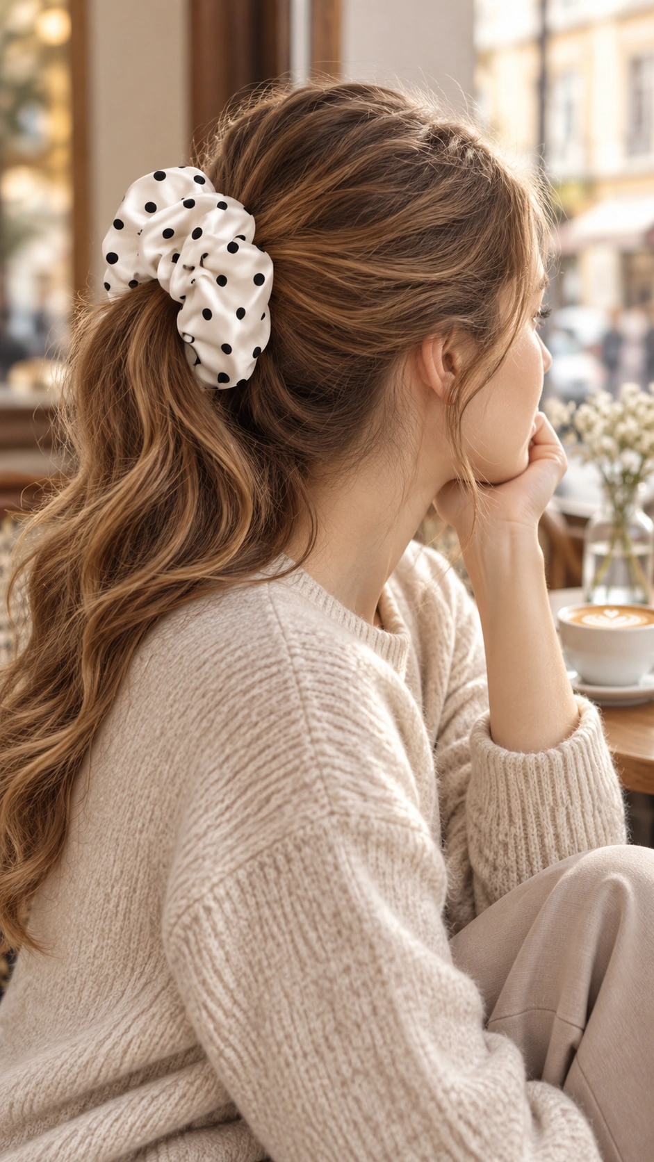 SoftDot Retro Polka Silk Scrunchie wear