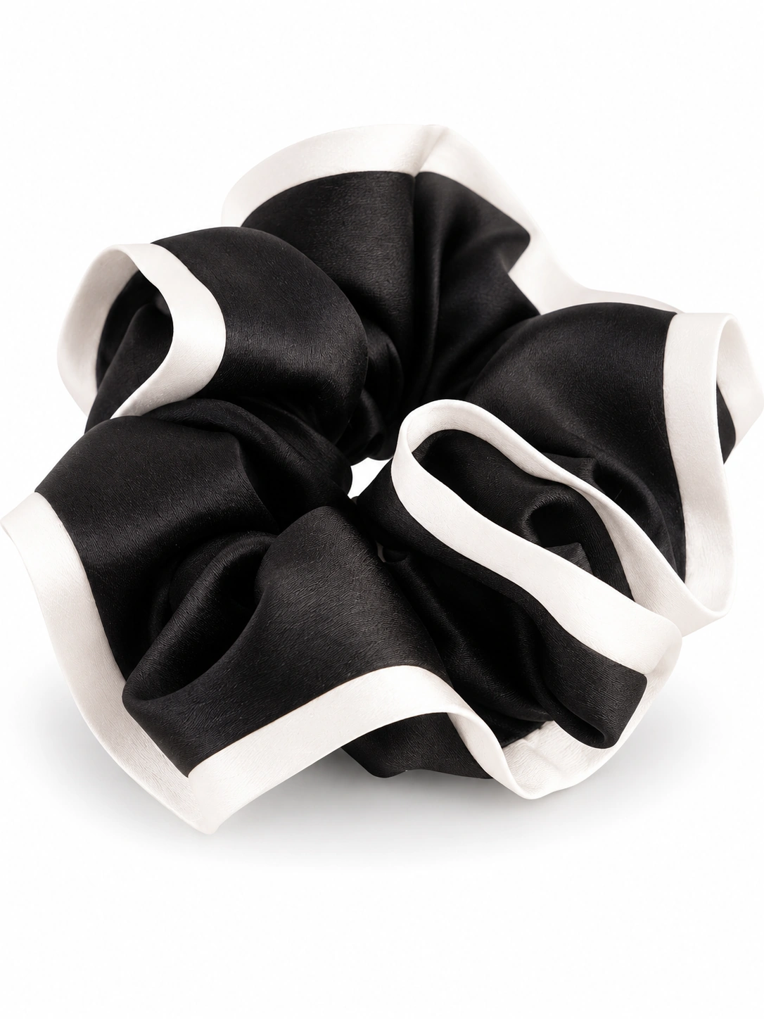 Velatmos SoftSheer Dual-Edge Silk Scrunchie — Cool Black white-edge hero