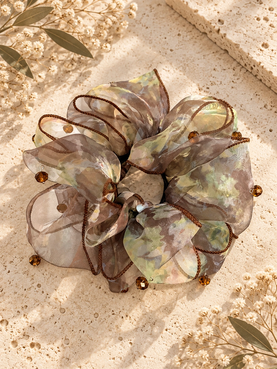 Velatmos SoftBloom CaféVerdure Statement Scrunchie — hero still life