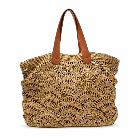 Fan-openwork paper-straw tote